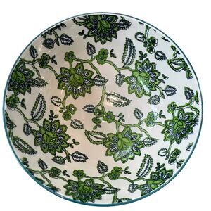 Potter's Studio Floral Ceramic Serving Bowl 8x3 Green White Blue NEW